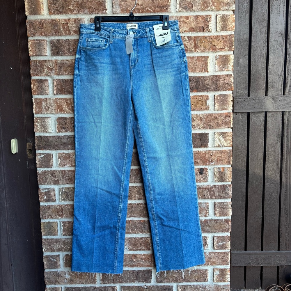L'AGENCE Tiana high rise wide leg Classic Denim Jeans raw hem